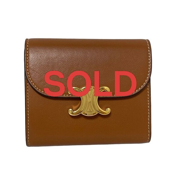 Celine Handbags - CELINE Small flap wallet Triomphe Tan (Brown) - 503-060425